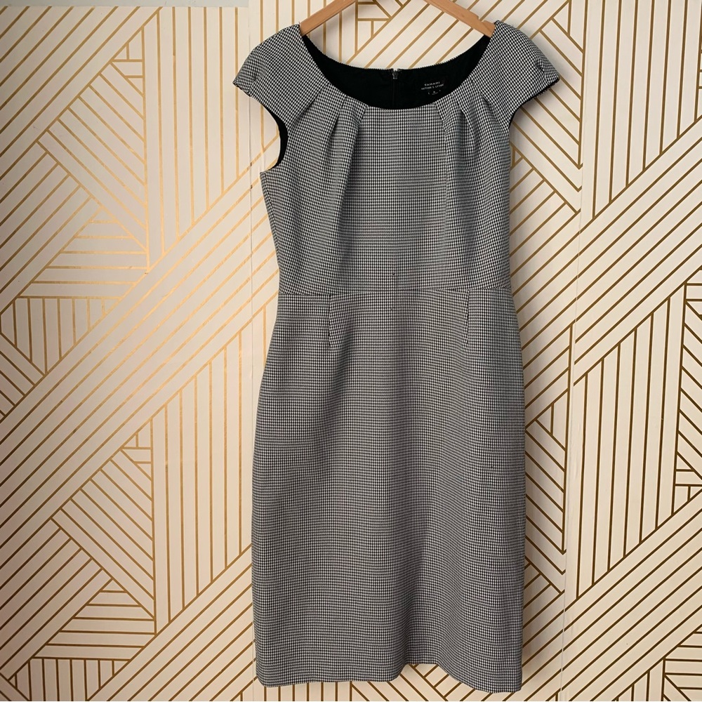 Tahari ASL Houndstooth Sheath cap sleeves tweed abstract geometric dress 6